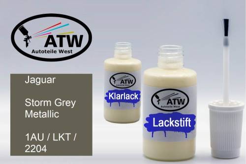 Jaguar, Storm Grey Metallic, 1AU / LKT / 2204: 20ml Lackstift + 20ml Klarlack - Set, von ATW Autoteile West.